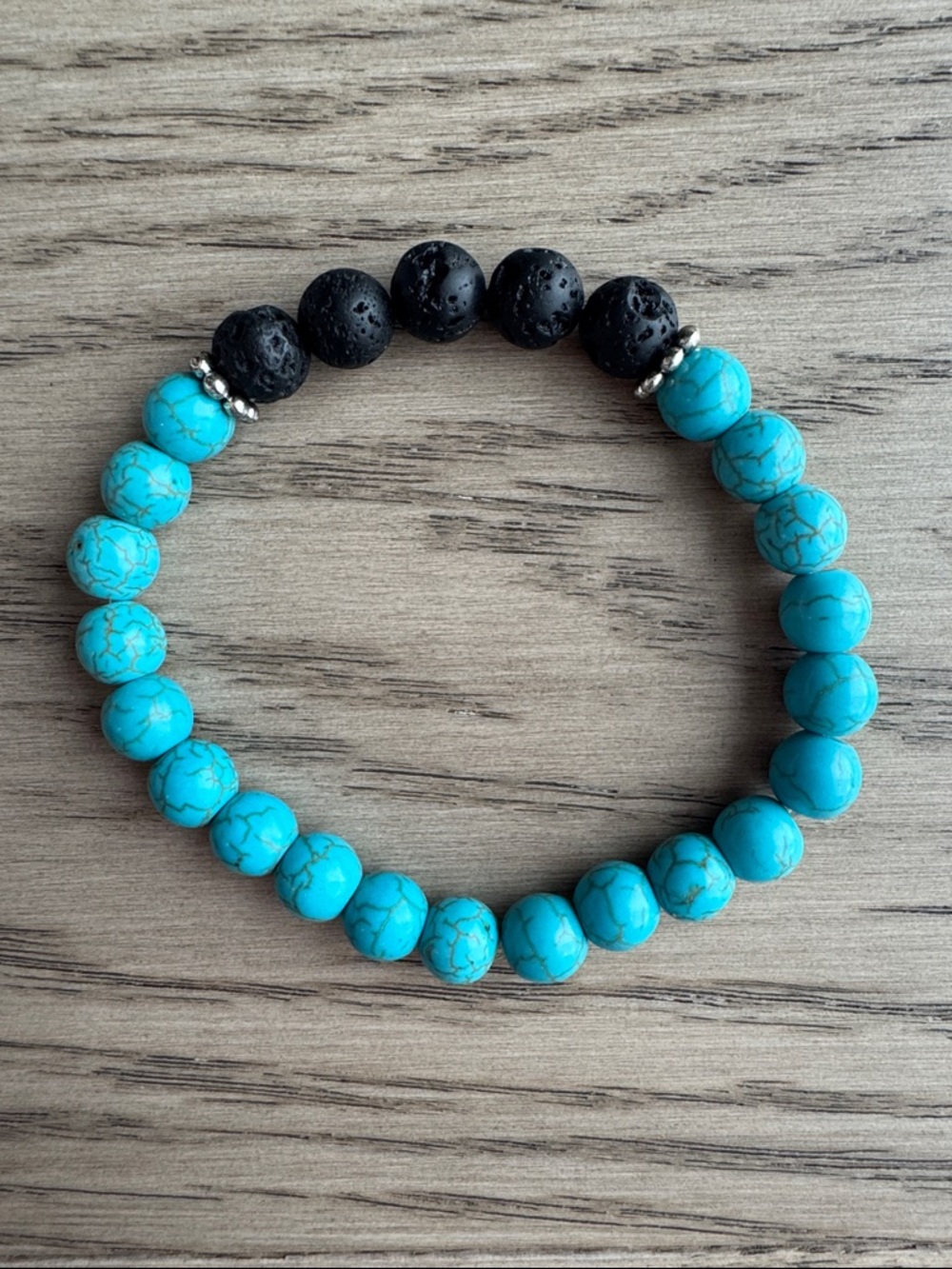 Aromatherapy Turquoise Beaded Stretch Bracelet with Black Lava Beads
